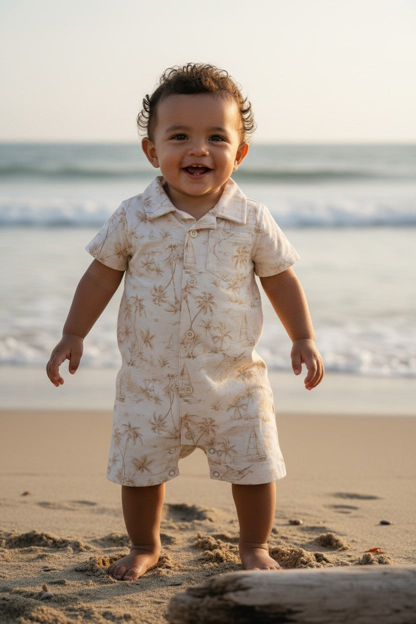 Eddie Bauer Baby Boys Tropical Print Button-Front Romper