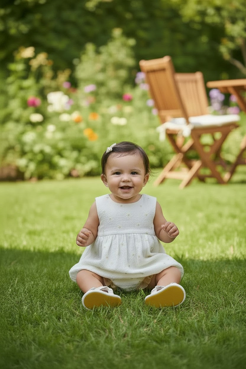 Snug Baby Girl Textured Romper & Matching Sandals Set | Size 6–9 Months