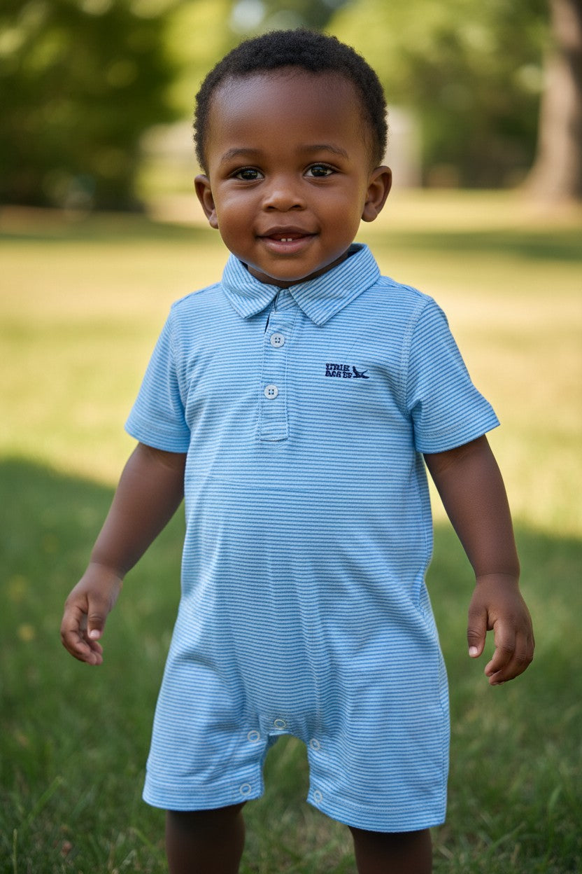 Eddie Bauer Baby Boys Blue Striped Polo Romper