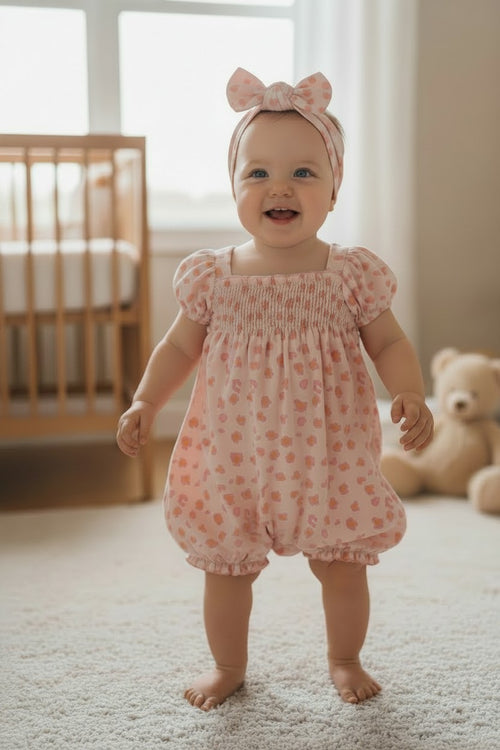 7 For All Mankind Baby Girl Bubble Romper & Matching Headband | Size 3–6 Months