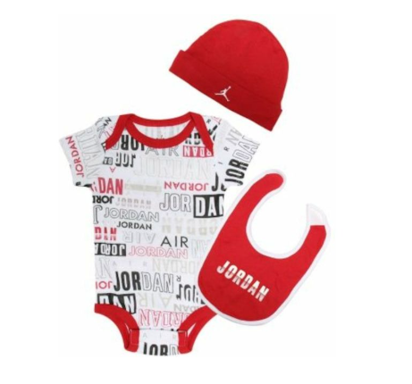 Jordan Baby 3-Piece Gift Set | Bodysuit, Bib & Beanie | Red