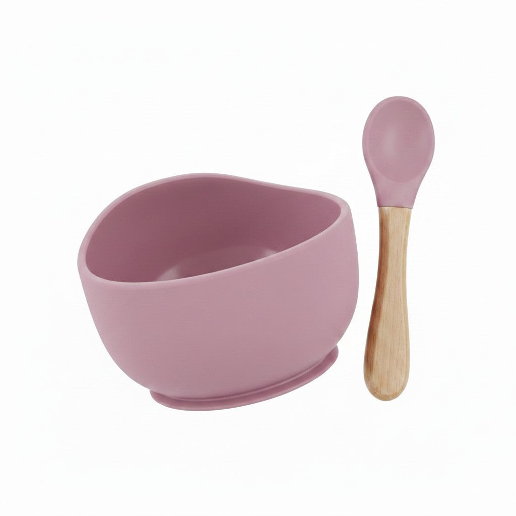 Lila & Jack Silicone Bowl & Spoon Feeding Set | BPA Free | Dusty Pink
