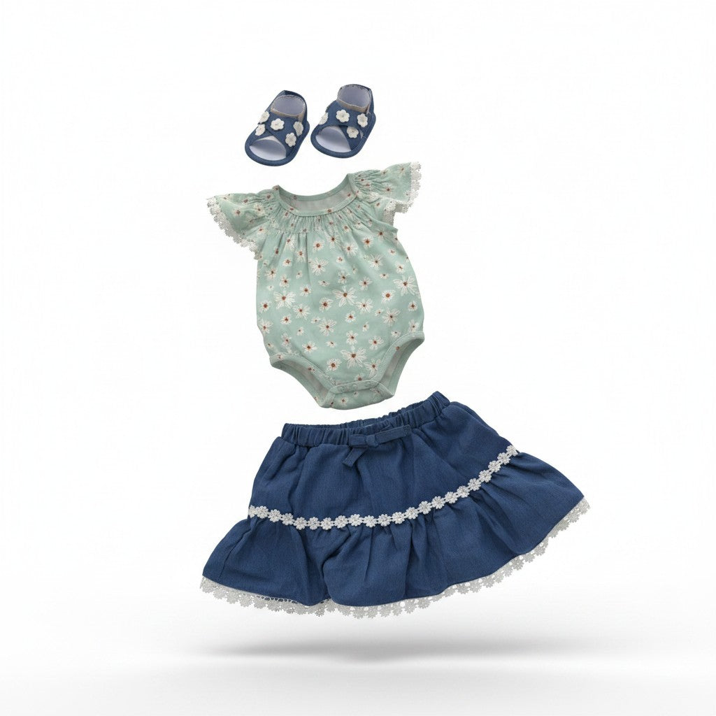 Baby by Rachel Zoe Baby Girl 4-Piece Daisy Bodysuit, Skirt, Sandals & Sunglasses Set | 6-9M