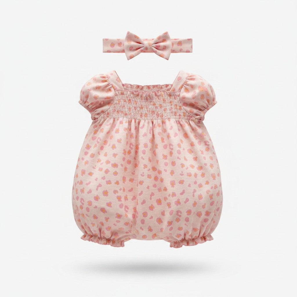 7 For All Mankind Baby Girl Bubble Romper & Matching Headband | Size 3–6 Months