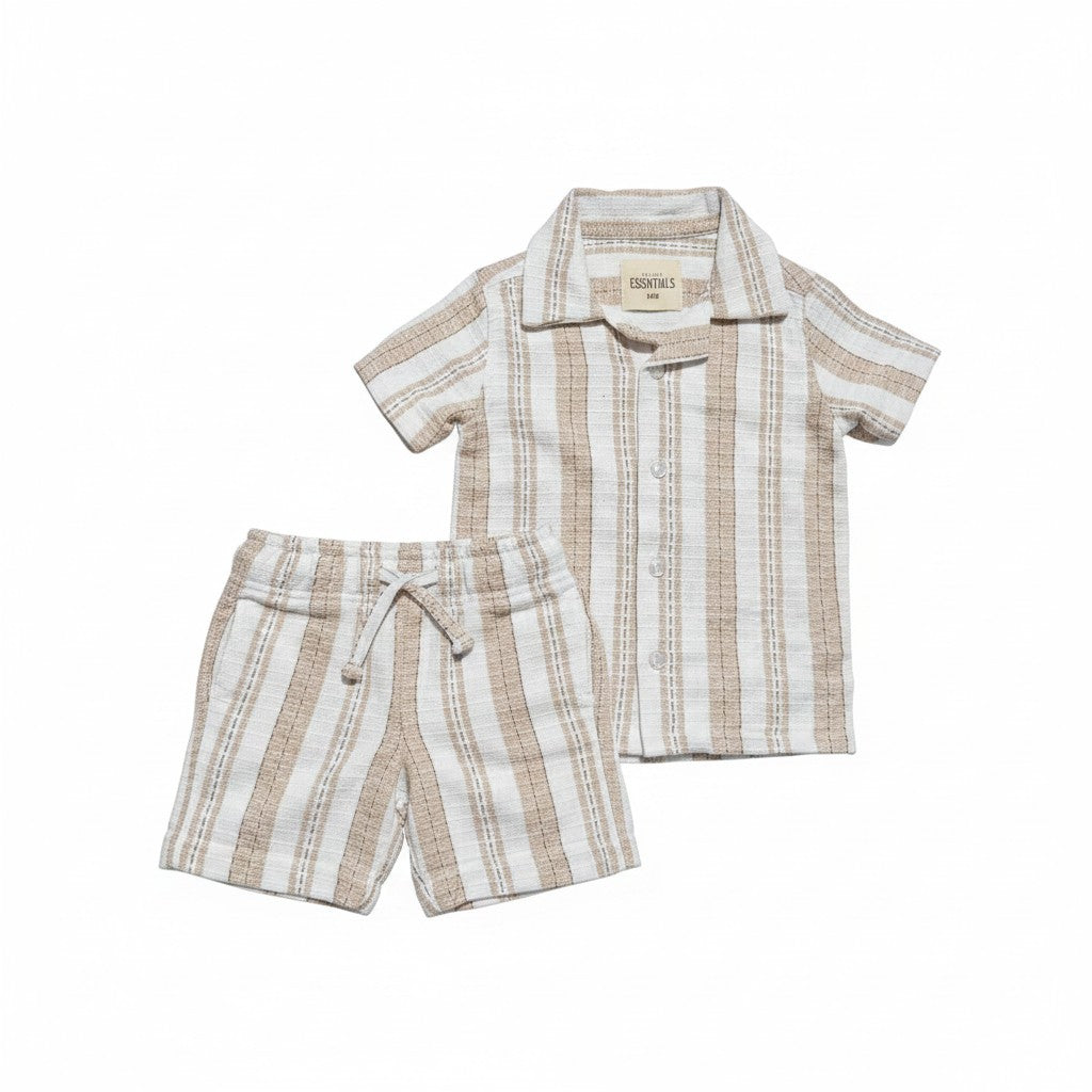 Prime Essentials Boys 2-Piece Striped Short Set | Beige & White | Size 18M