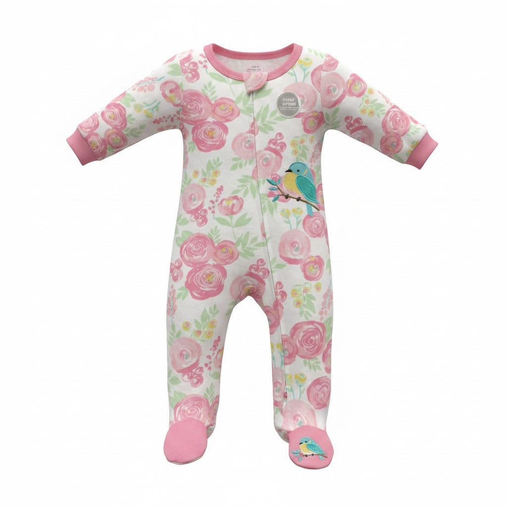 KoalaBaby Floral Footed Sleeper | Pink Bird Print Pajamas