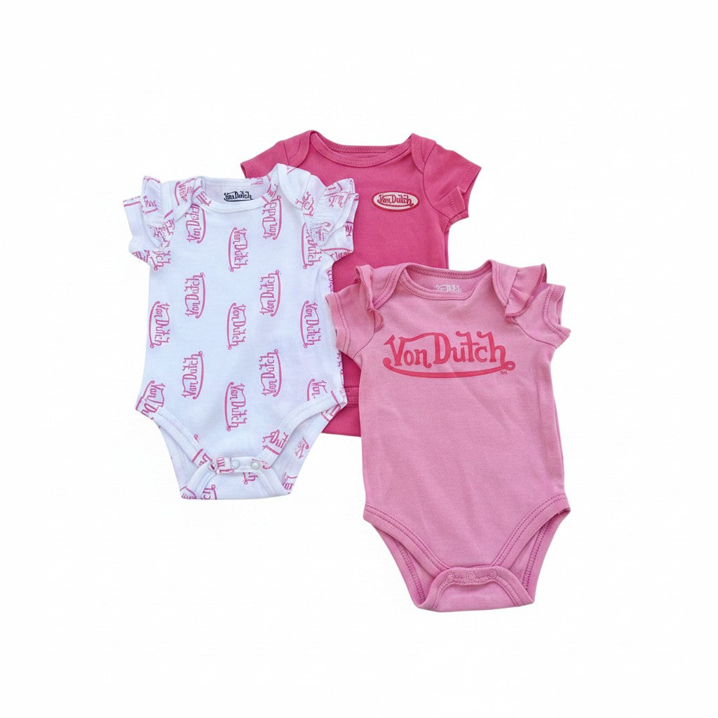 Von Dutch Baby Girl 3-Piece Bodysuit Set – Pink & White | 3M