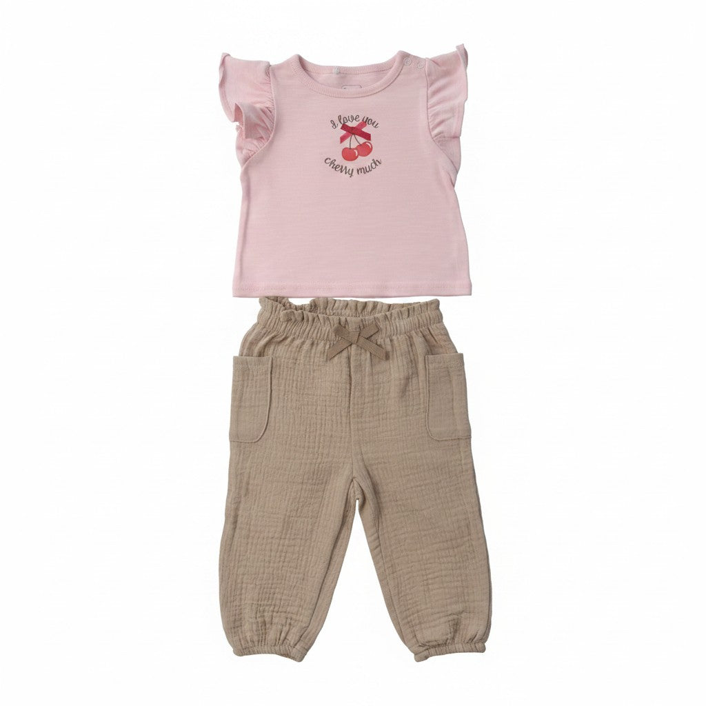 Quiltex Baby Girl Cherry 2-Piece Pant Set - 3-6 Months