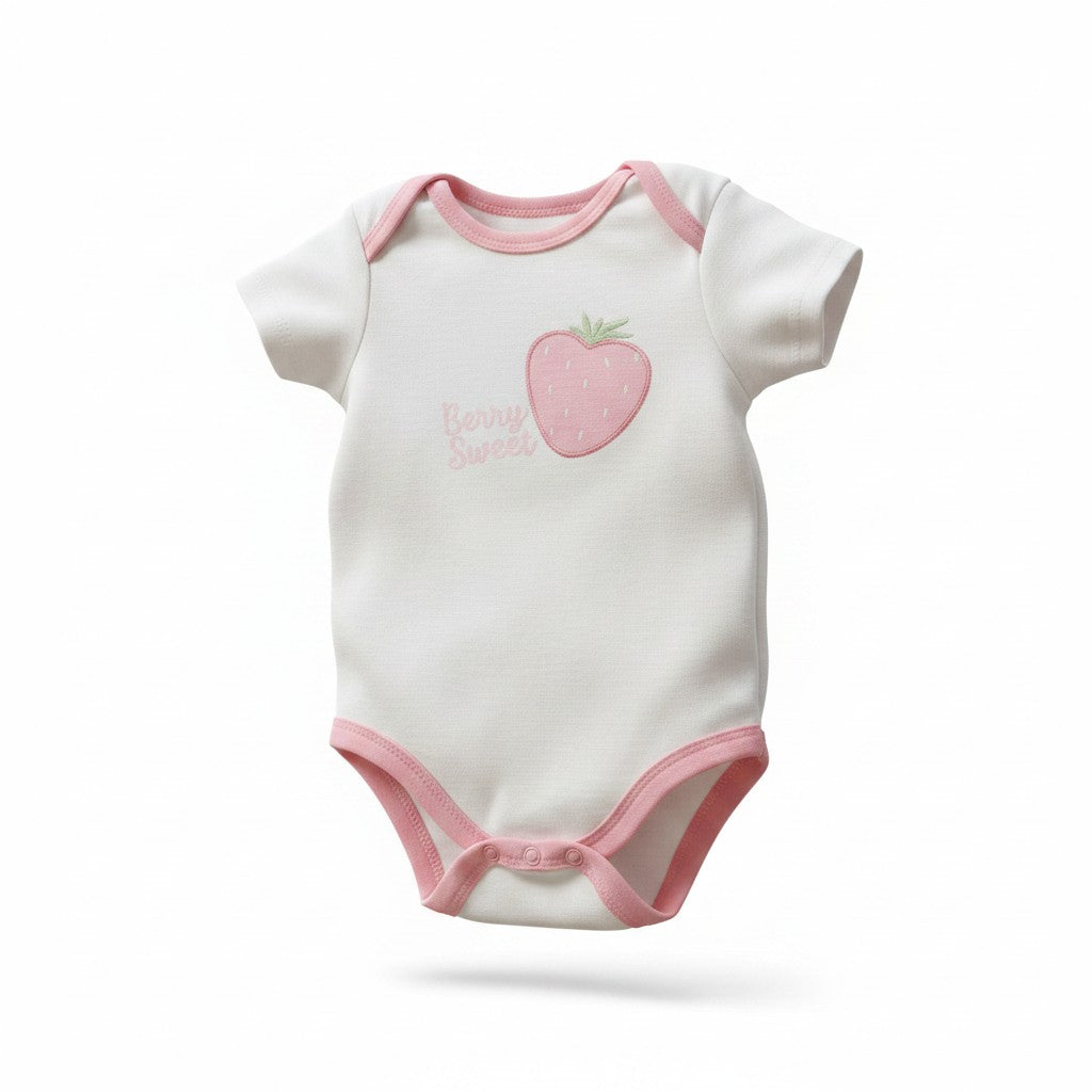 Le Top Bébé 3-Pack Strawberry Bodysuits – Pink & White | Size 3-6M