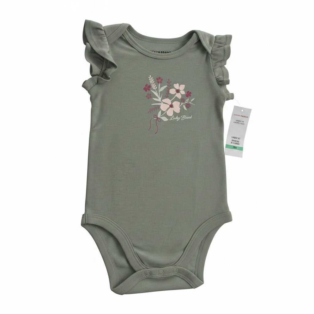 Lucky Brand 3-Piece Floral Bodysuit & Leggings Set – Size 18M