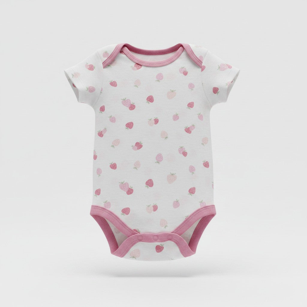Le Top Bébé 3-Pack Strawberry Bodysuits – Pink & White | Size 3-6M