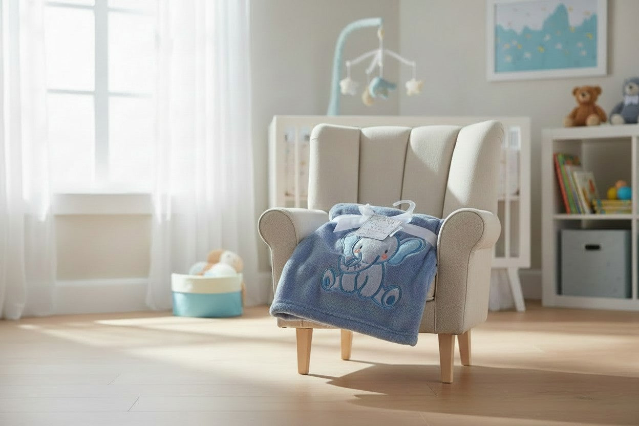 Baby Elements Plush Elephant Baby Blanket – Blue | 30" x 40"