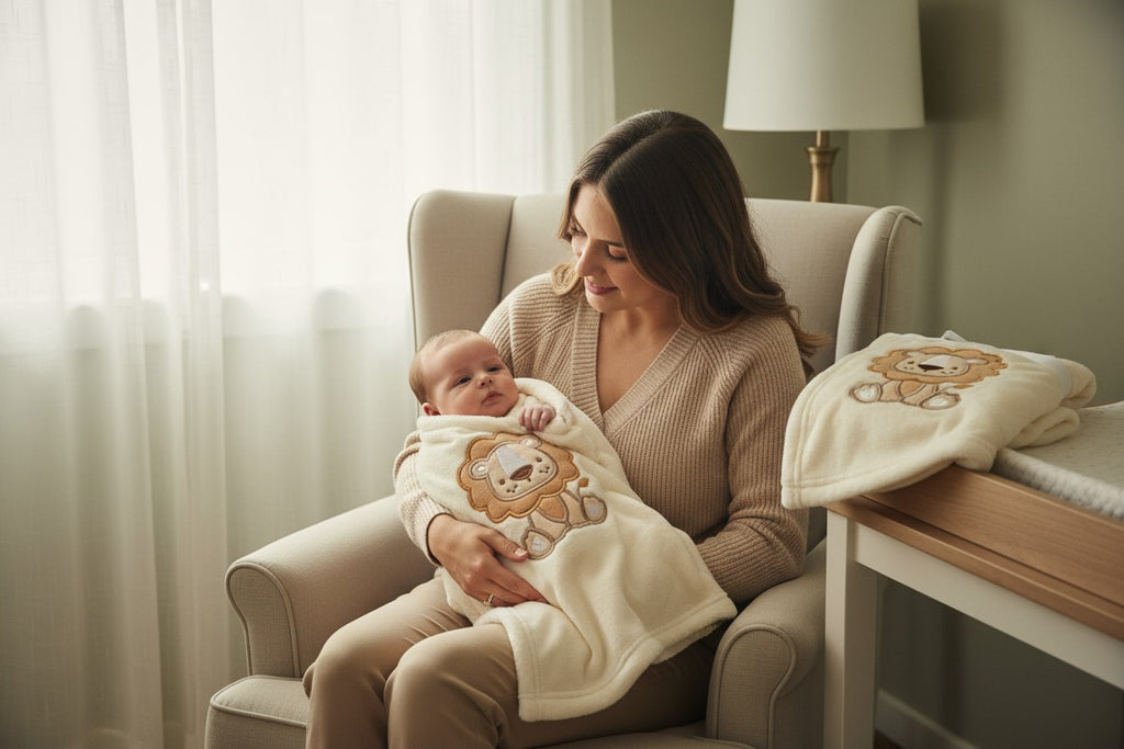 Baby Elements Plush Lion Baby Blanket – Cream | 30" x 40"