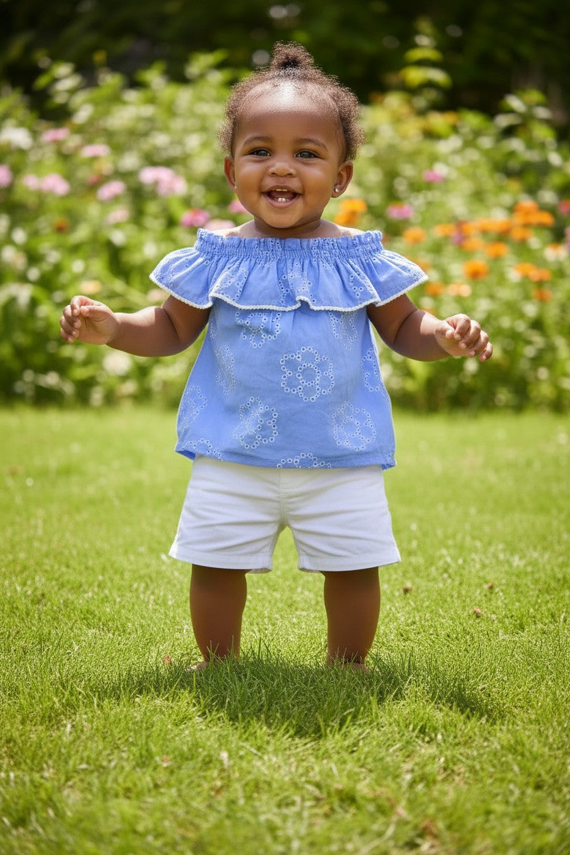 Penelope Mack Eyelet Ruffle Top & Shorts Set – Size 2T