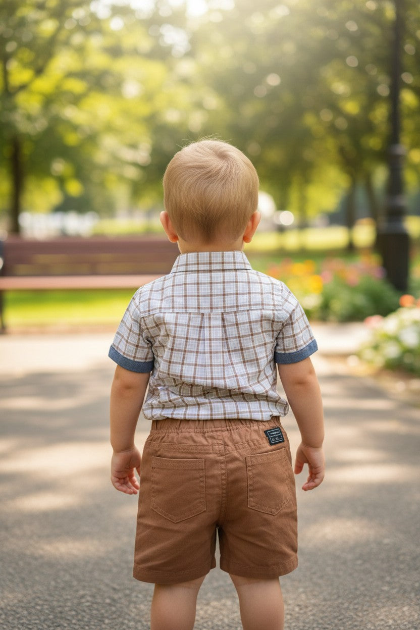 Ben Sherman Plaid Shirt & Shorts Set with Bow Tie – Size 18M