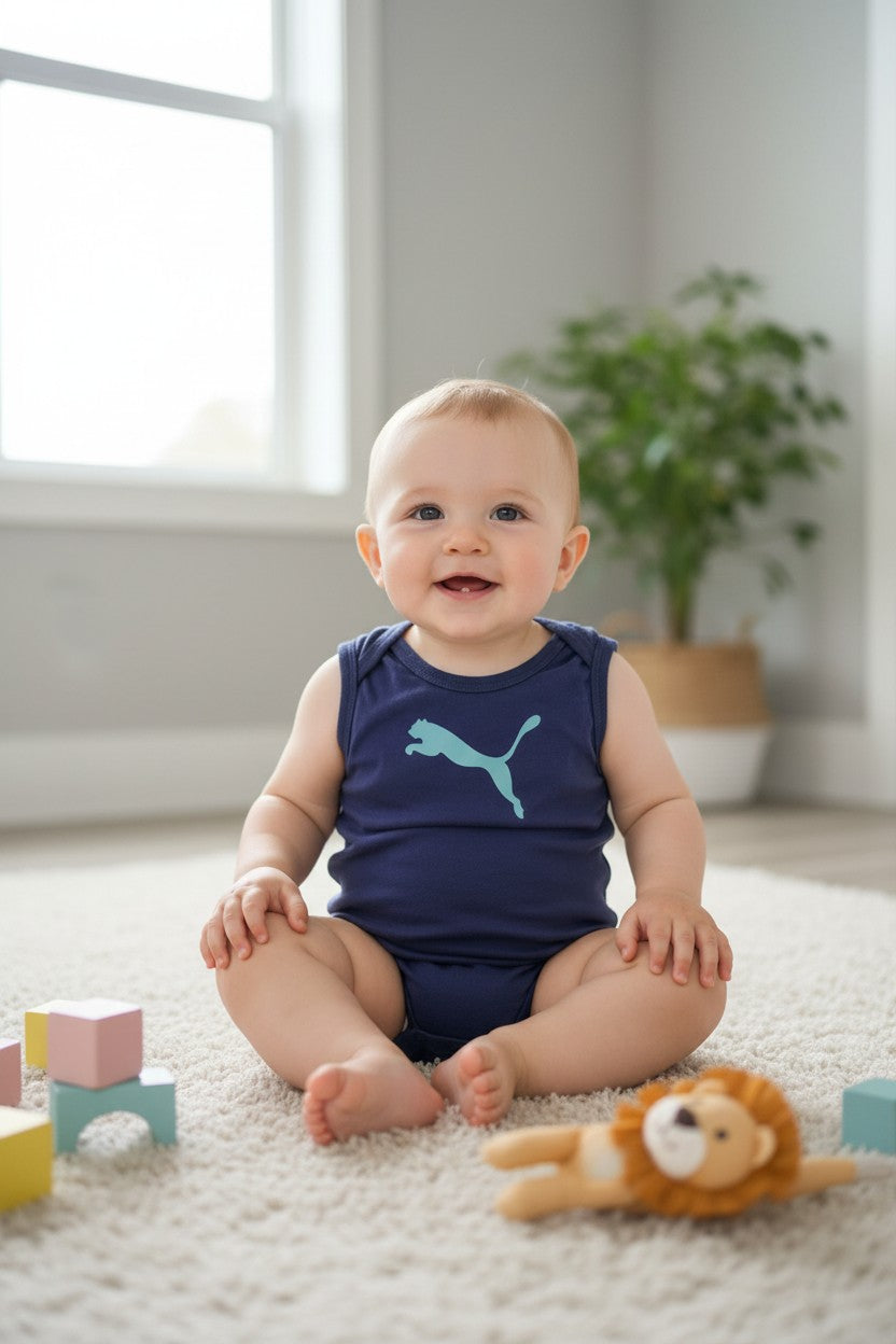 Puma 4-Pack Sleeveless Bodysuits – Blue Multi | Size 6-9M