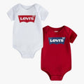 Levi's Baby 2-Pack Short Sleeve Batwing Logo Bodysuits – White & Red | 0-6 Months