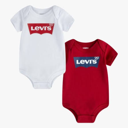 Levi's Baby 2-Pack Short Sleeve Batwing Logo Bodysuits – White & Red | 0-6 Months