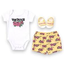 Von Dutch Baby 3-Piece Floral Short Set with Matching Sandals | Size 6M