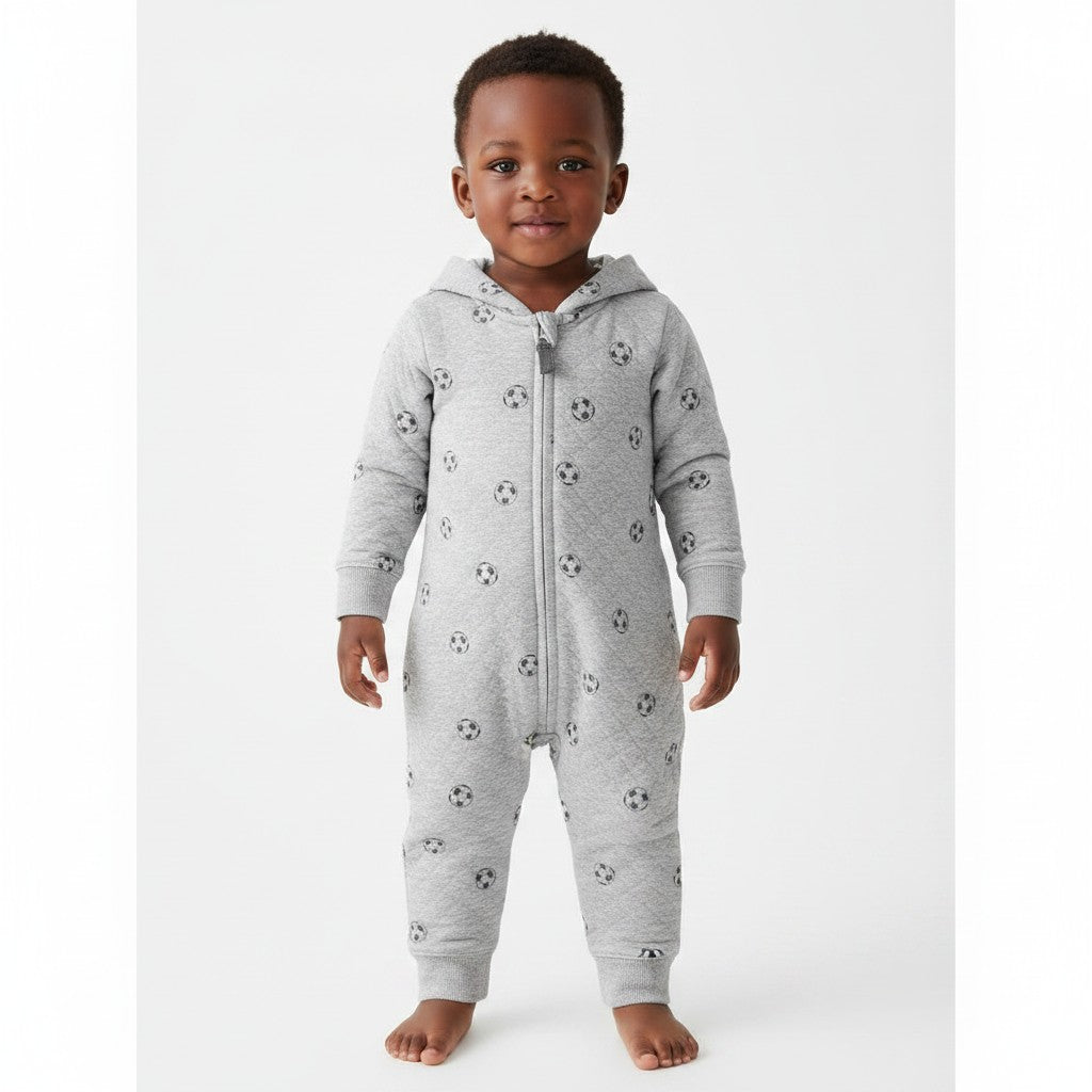 Carter's Baby Boys Soccer Quilted Hooded Jumpsuit | Gray | 18M