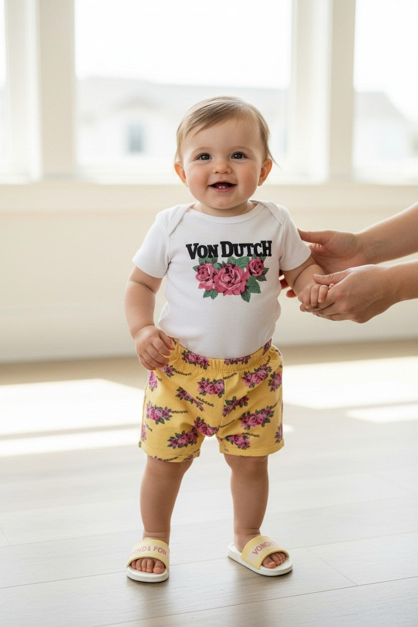 Von Dutch Baby 3-Piece Floral Short Set with Matching Sandals | Size 6M