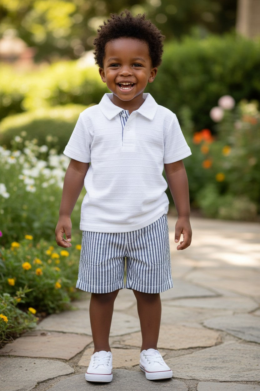 Baby Essentials Baby Boy 2-Piece Polo Shirt & Stripe Shorts Set | 24M
